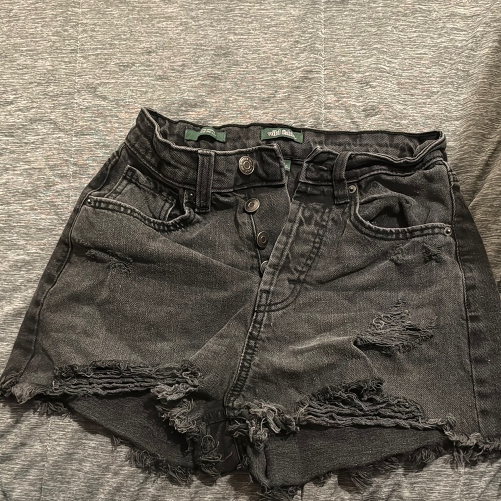 Distressed Black Denim Shorts